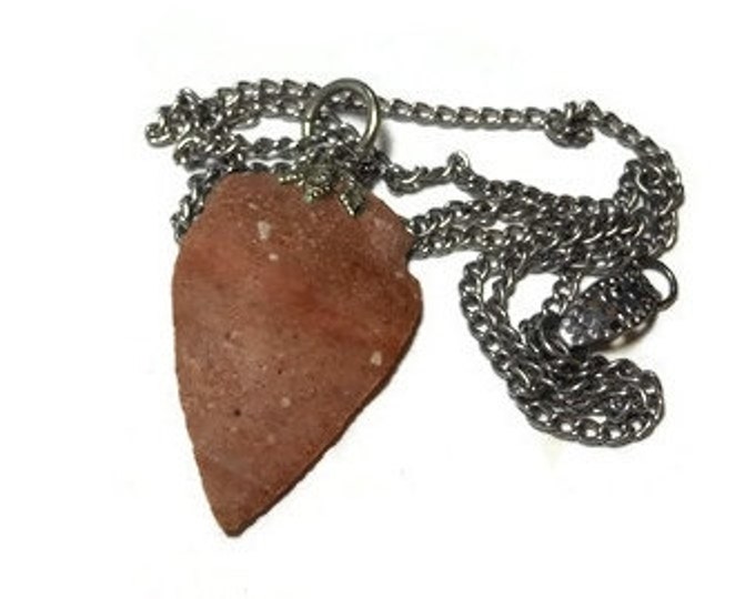 FREE SHIPPING Arrowhead Pendant, antique native stone brown pendant with silver chain and bail