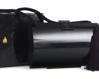 Sac à bandoulière dur cas minaudière LANVIN Vintage pompon