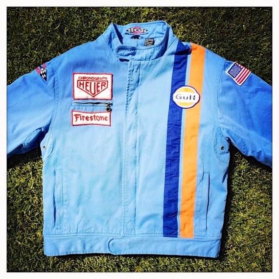 Awesome Vintage GULF Bright Blue RACING Jacket with Vintage