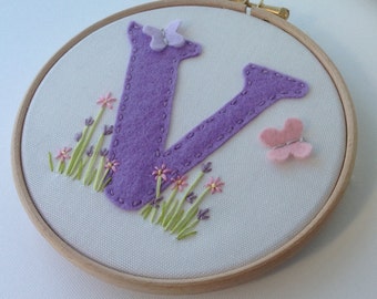 Nursery hoop art, Initial monogram wall decor. Personalized baby art.