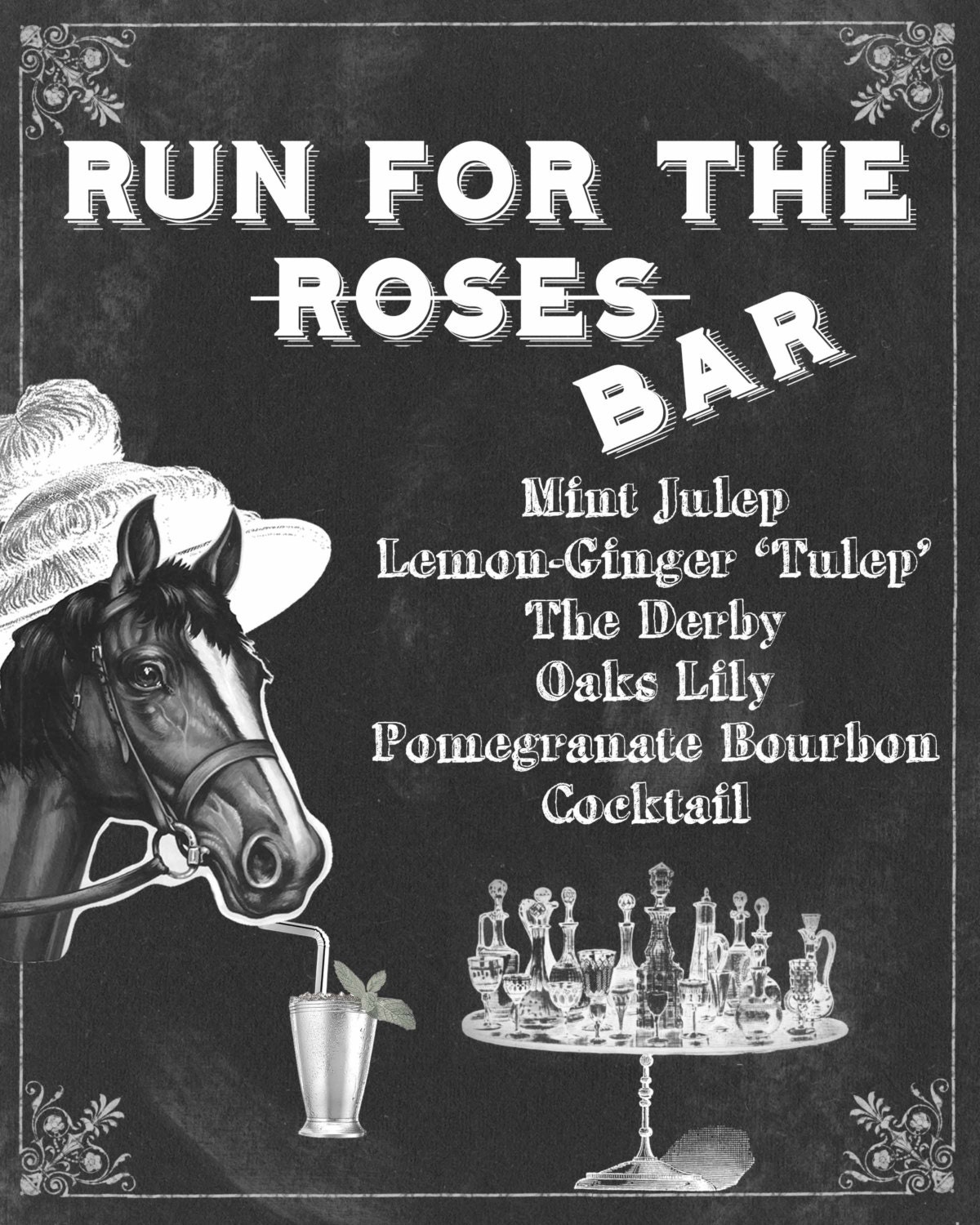 Kentucky Derby Bar Printable Sign Cocktails Mint Julep Digital