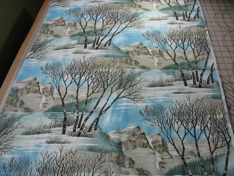 Cotton Quilting Fabric Winter Scene Mountain by TheFabricScore