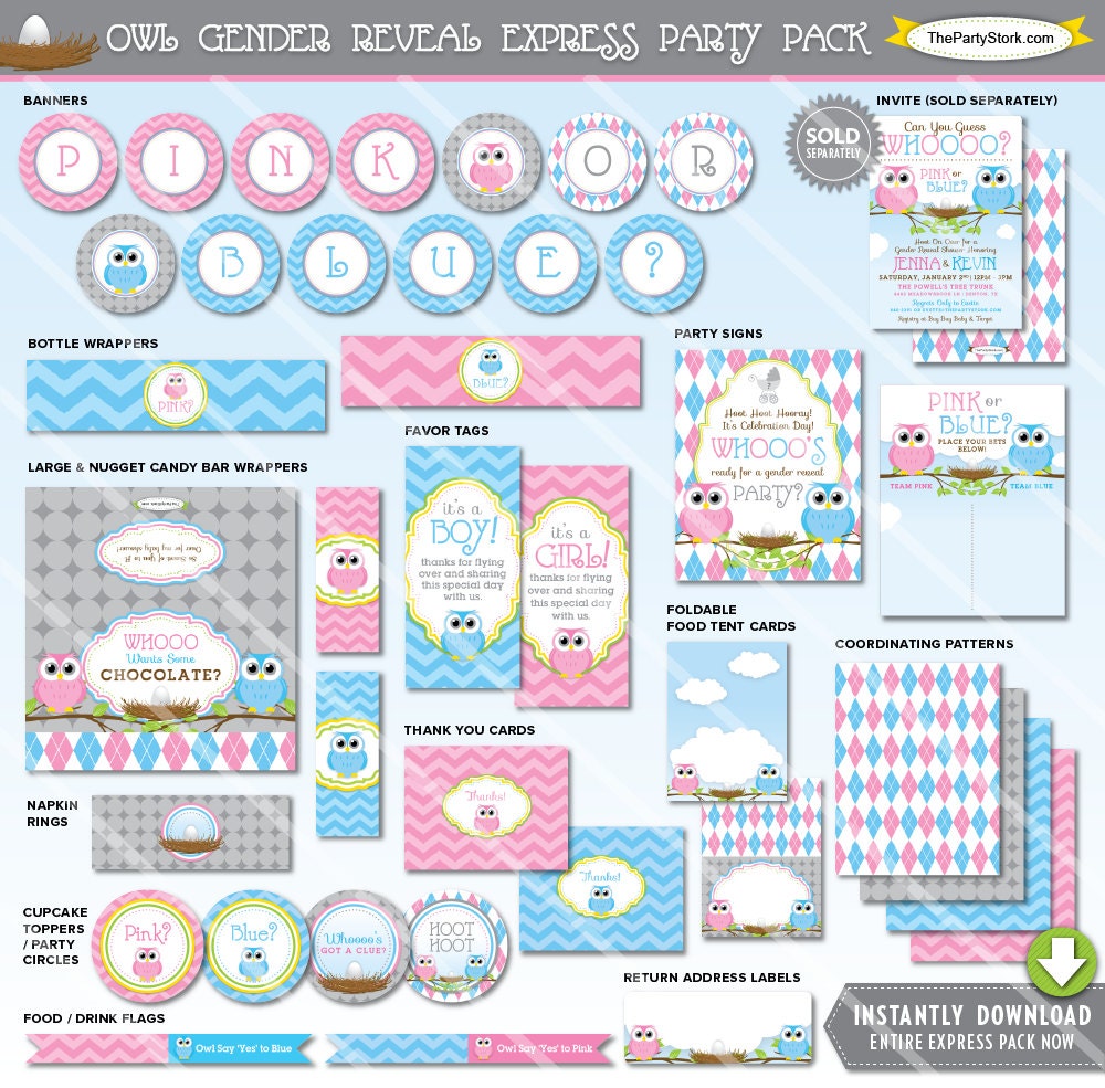 Gender Reveal Party Decorations Owl Baby Shower Theme Blue Pink Il Fullxfull Gender Reveal Party Decorations Owl Baby Shower Theme Blue Pink Printable Party Package Instant Download Invitation Available P 4763html