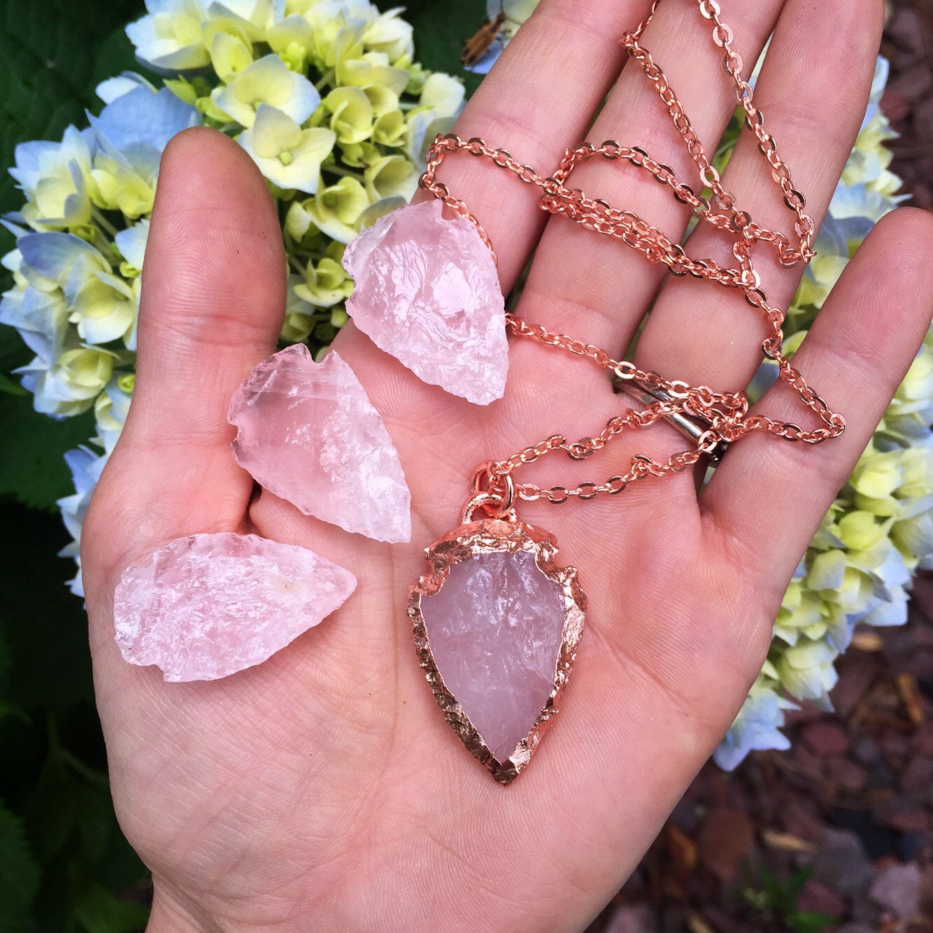 ELECTROFORMED pure Copper ROSE Quartz crystal by WingostarrJewelry