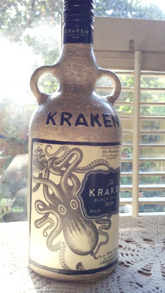 The Kraken Rum Glass Bottle Hand Painted Decanter