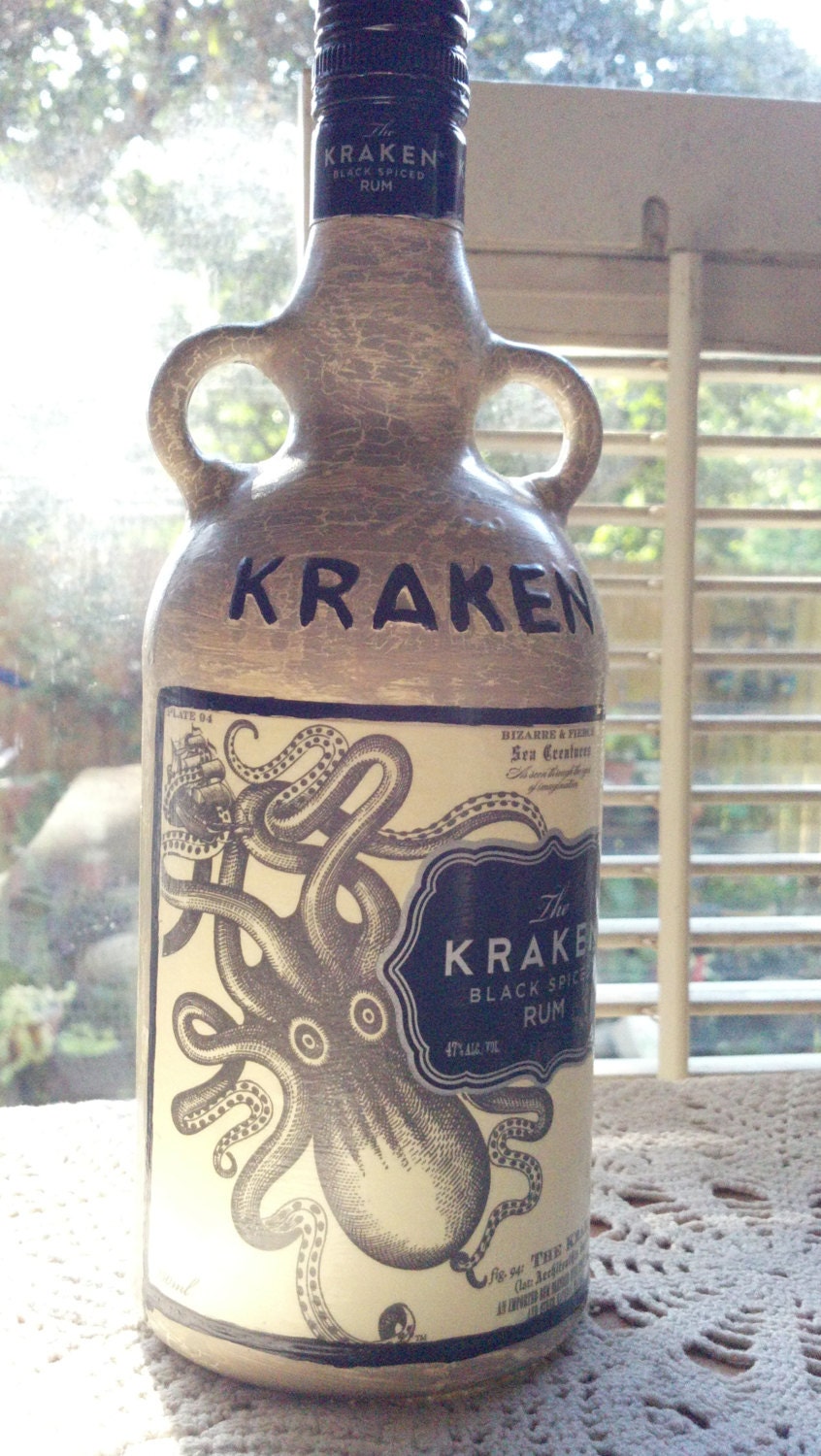 The Kraken Rum Glass Bottle Hand Painted Decanter