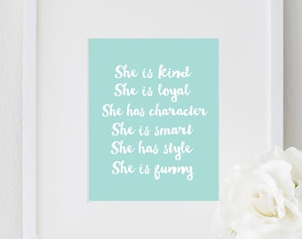 PRINTABLE Inspirational She Quote Motivational Print Typography Poster Nursery Decor Girls Bedroom Wall Print Home Decor