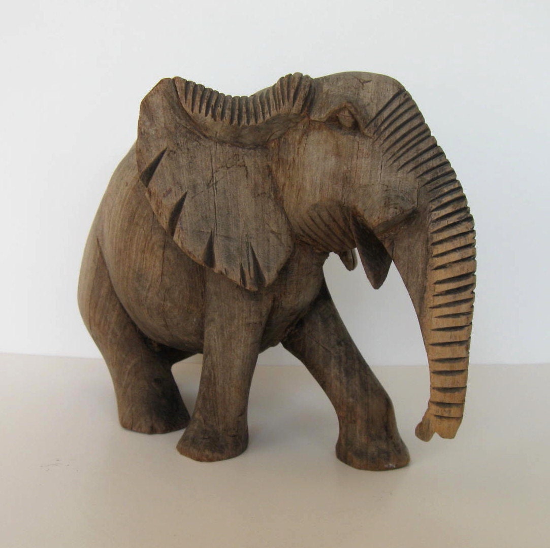 Vintage Solid Wood hand carved Elephant Collectible