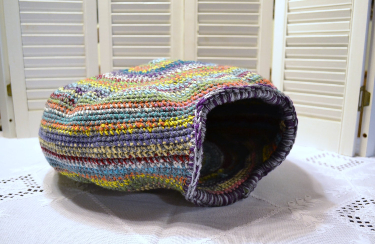 Crochet Cat Cave Nest Pet Bed Large Multi Color Handmade