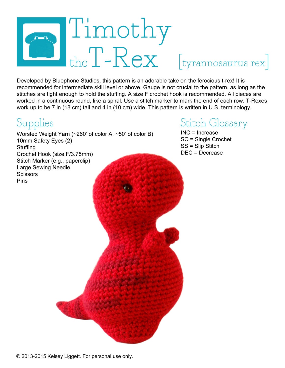 Crochet Pattern Timothy the TRex