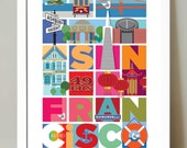 Travel Poster, City Print, San Francisco, USA, mid century modern retro style print, Urban art, Cityscape, Vacation print, Travel wall art