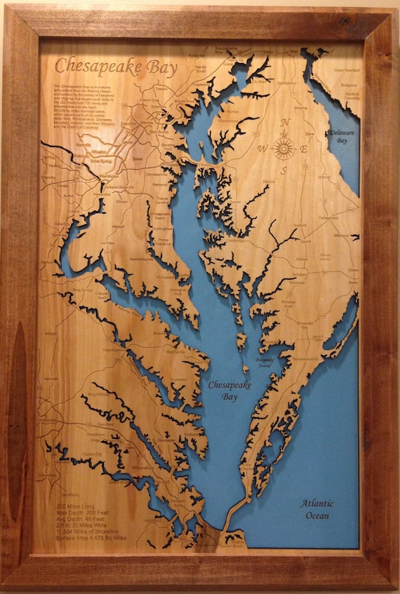 Chesapeake Bay Virginia / Maryland wood laser cut coastal map