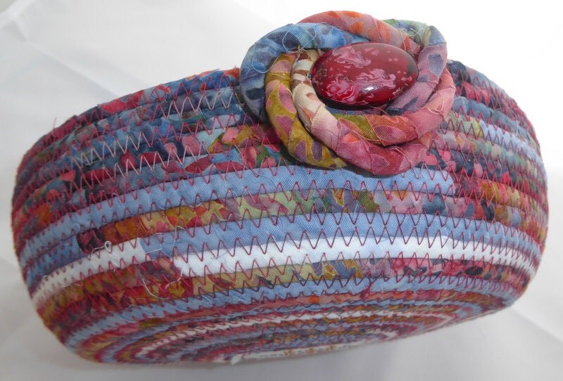 Handmade Coiled Fabric Basket Fabric Bowl Rope Basket