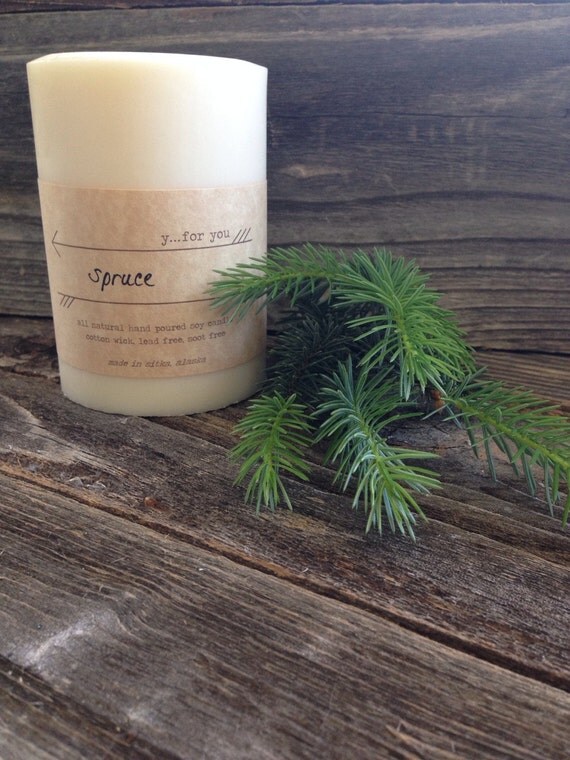 Spruce Scented Soy Candle Pine Premium Soy Pillar Candle White