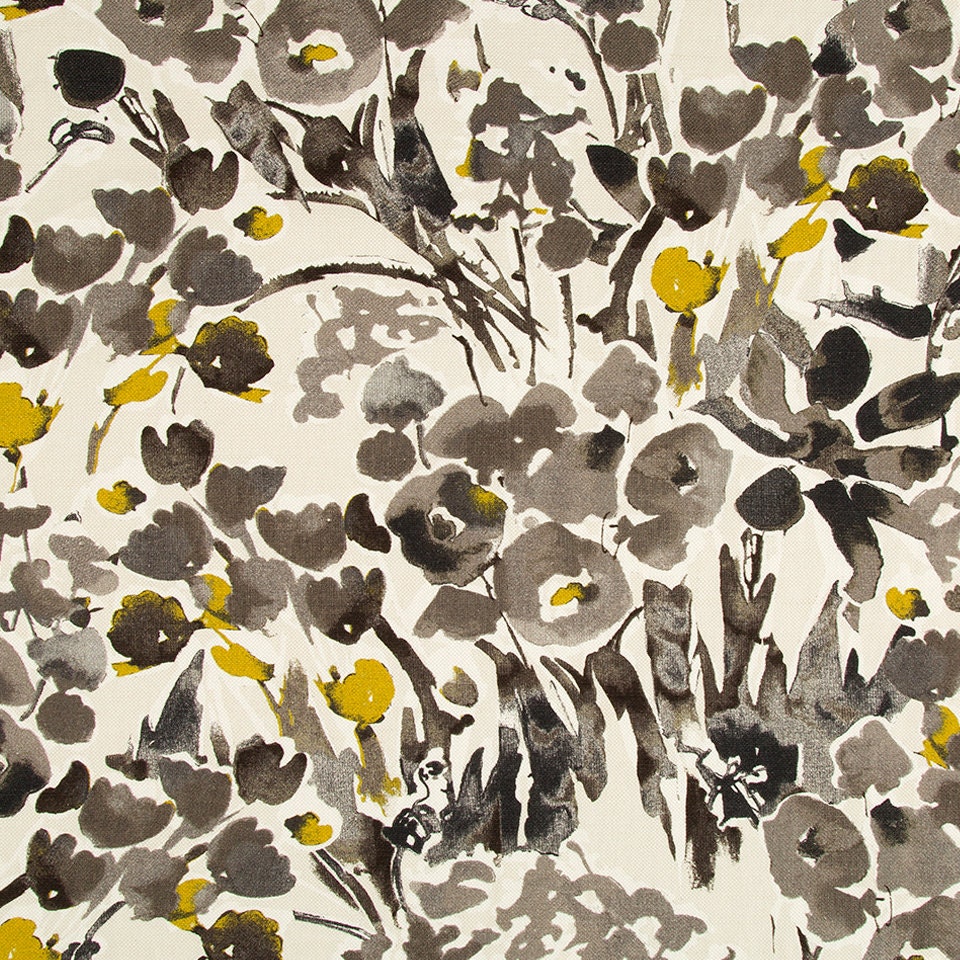 Mustard Yellow Floral Drapery Fabric Digital Print Fabric