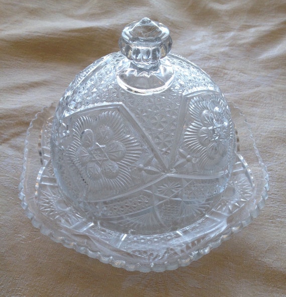 Clear Pressed Glass Dome Butter Dish