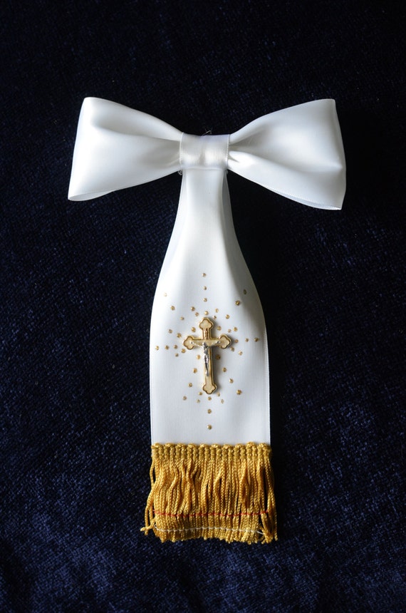 Boy First Communion Arm Bow Ribbon with Cross