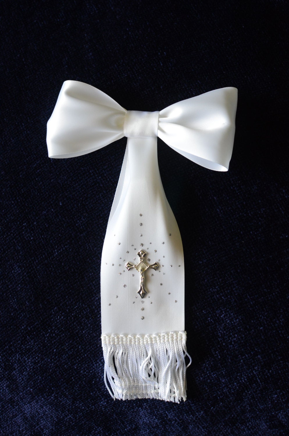 Boy First Communion Arm Bow Ribbon with Silver by mibellaflor