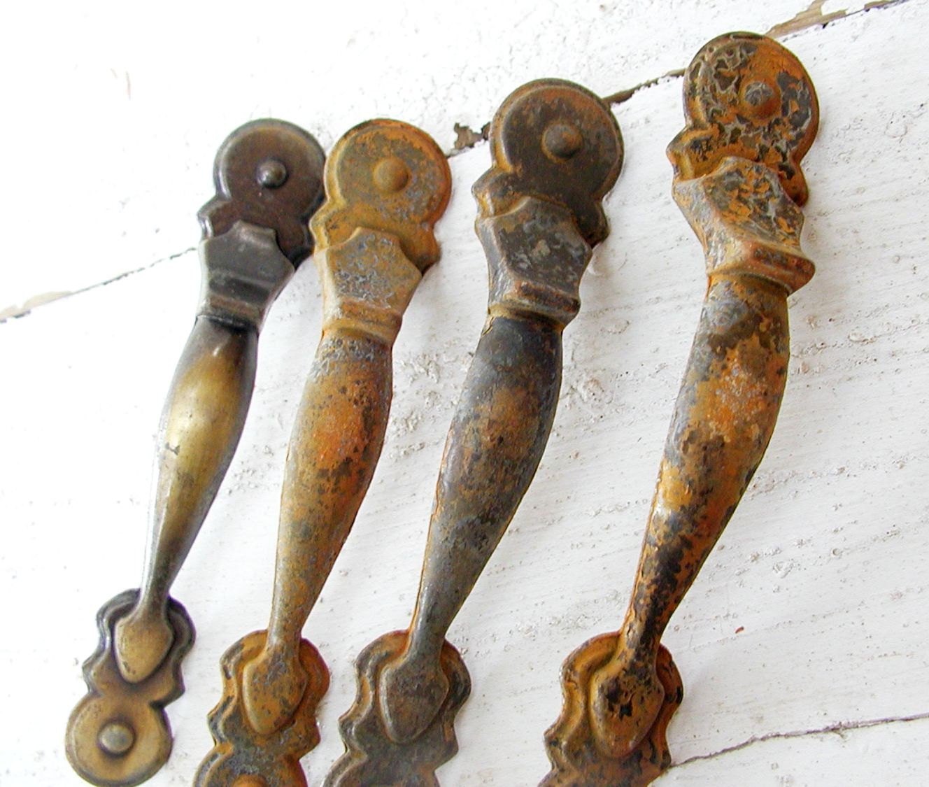 Vintage Brass Primitive Hardware Drawer Pulls Handles Upcycle