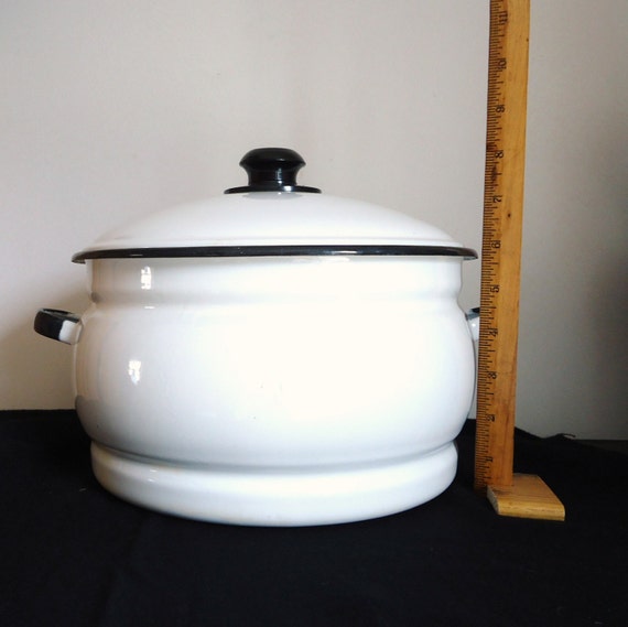 Vintage kitchen enamel cookware black and white enamel