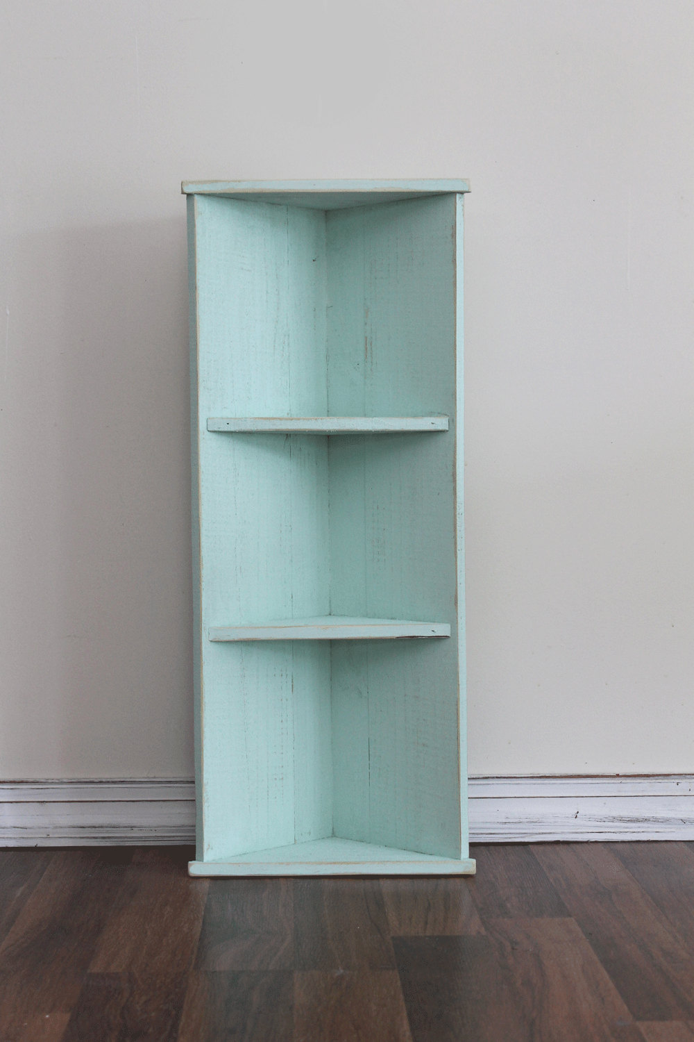 Small Seafoam Wood Corner Shelf