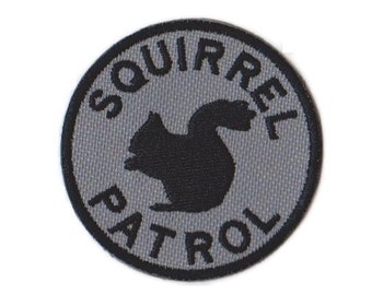 Squirrel Patrol Embroidered Patch with Velcro Option