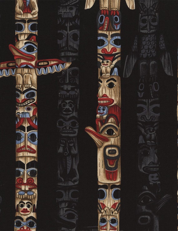 Timeless Treasures Fabric Northwest Coast Totem Alaska Mask