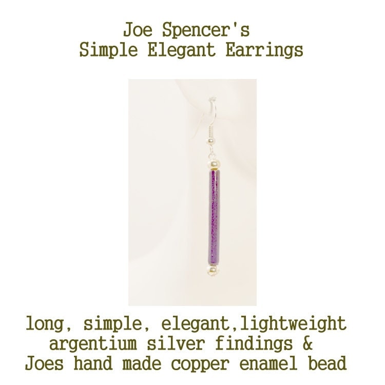 Joe Spencers simple long elegant torch fired copper enameled earrings with argentium silver findings