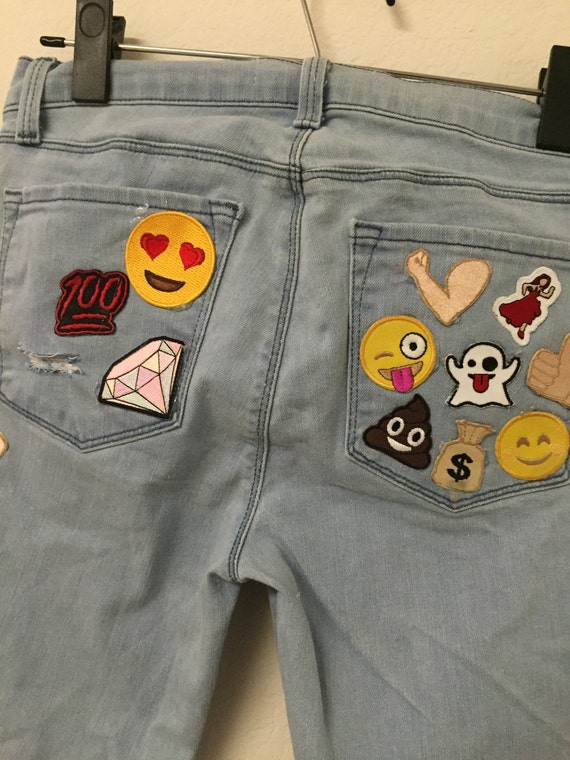 SALE NEW jBrand Jeans with emoji patches by makelovewear on Etsy
