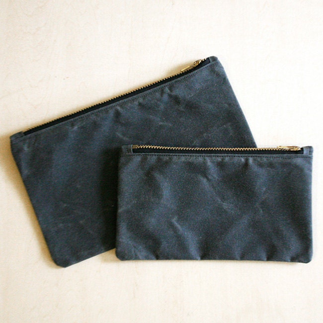 Small Gray Waxed Canvas Zipper Pouch