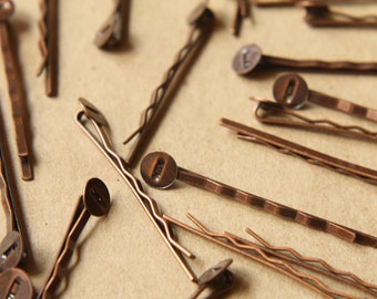 20 pc. Antique Copper Bobby Pins, 8mm pad | FI-172