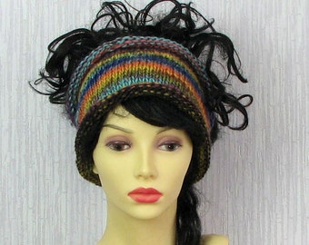 Hand Knit Mens Headband Guys knit hair wrap - Multicolor dreadlocks accessory Unisex Adults Dread band