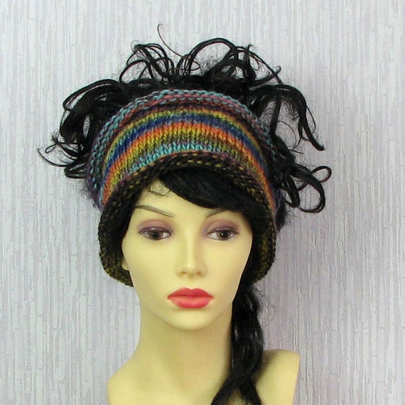 Hand Knit Mens Headband Guys knit hair wrap Multicolor