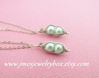Two peas in a pod best friend necklace set - Light mint green