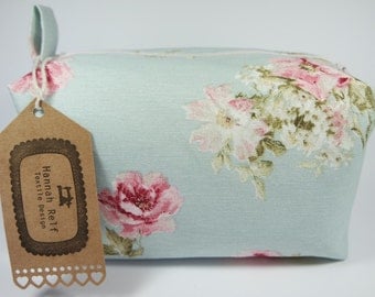 Large box makeup bag/ travel bag/ wash bag, made with cotton linen fabric and fully lined with water proof fabric