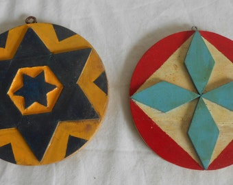 Vintage Wooden Geometric Design Folk Art