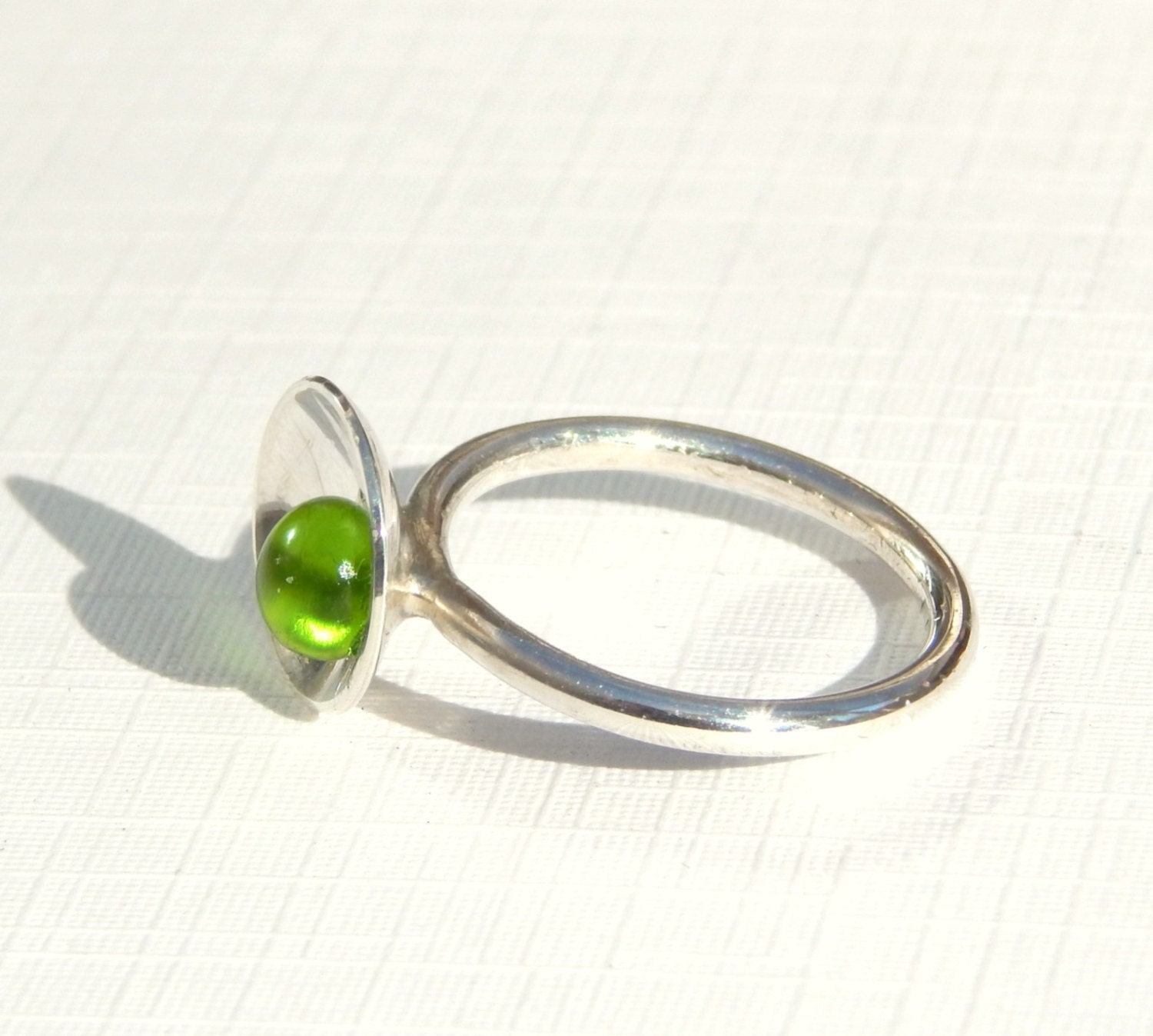 Sterling Silver Ring Fused Glass Jewelry Green Glass