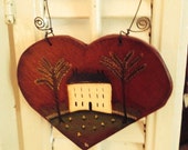 Saltbox House Heart Cupboard Plaque Vintage Look Handcrafted and Hand Painted