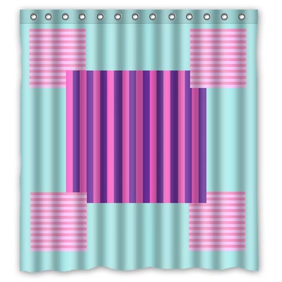 Pink Stripe Teal Shower Curtain Pink Stripe Pattern by XDDesigns