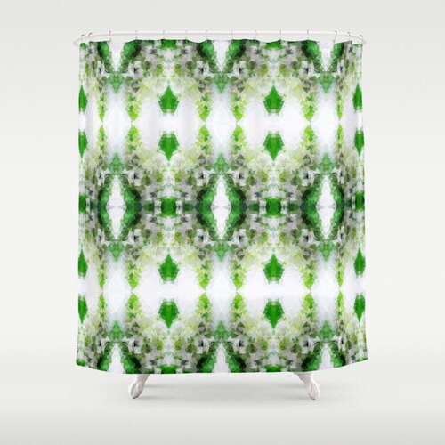 green geometric shower curtain