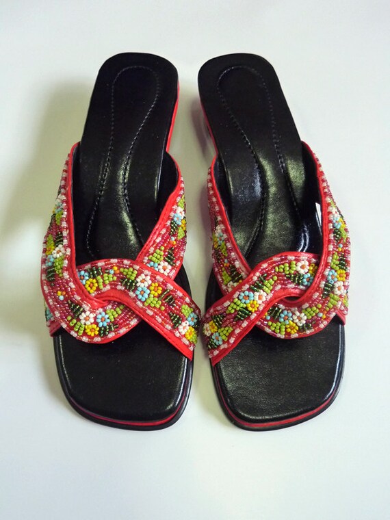 Peranakan Nyonya Red Cross Beaded Shoe. size 36 37 38