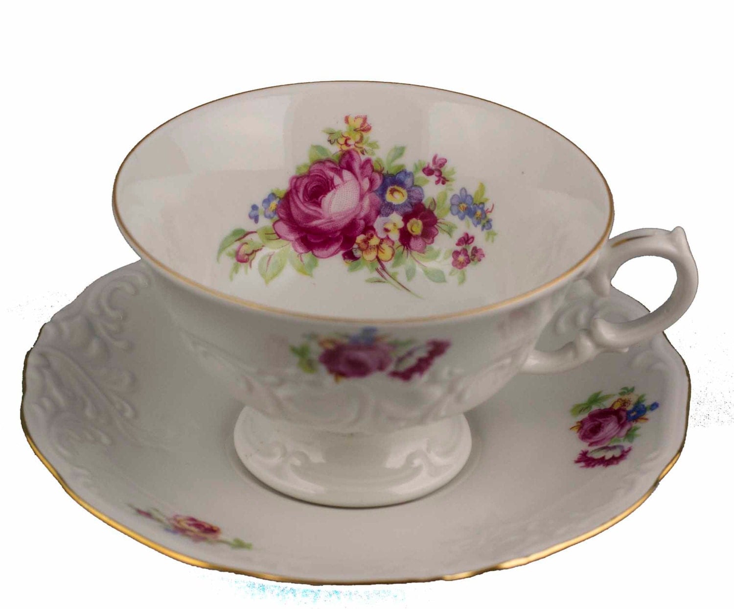 Pink Rose Floral Teacup Walbrzych Poland Footed Tea Cup