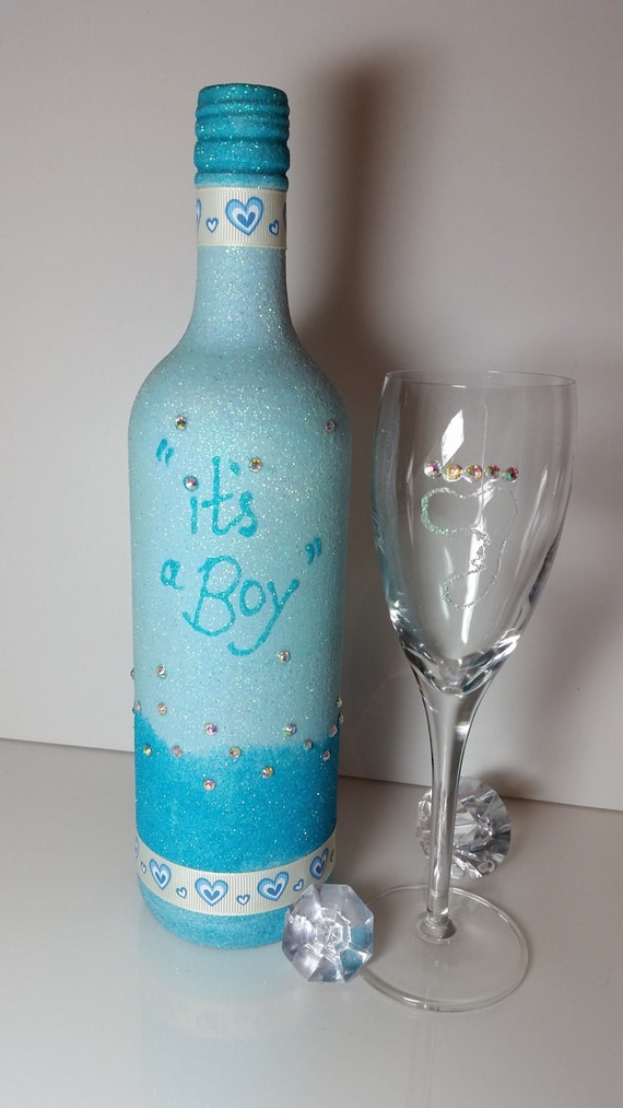 New baby Boy Gift set Wine glass & Wine bottle by melOnDesign