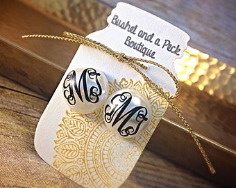 Monogram earrings, monogram pearl earrings, monogrammed pearl earrings, personalized earrings, monogram, bridesmaid gift