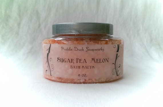 Sugar Pea Melon Bath Salts with Mediterranean Spa Salts - Purest Salt in the World, 8 oz..