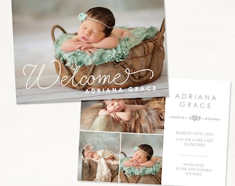 Birth Announcement Template for Photographers - 7x5 Photo Card - Sweet Baby 21 - ID237, Instant Download