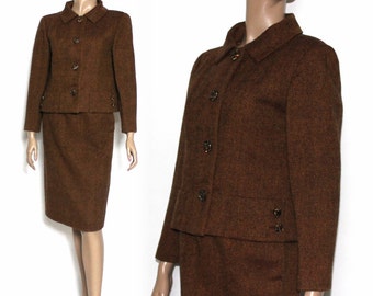 Vintage 1950s Suit Matching Rust Jacket Rockabilly Garden Party Mad Men Couture Pinup Bombshell Cocktail Party Femme Fatale Designer