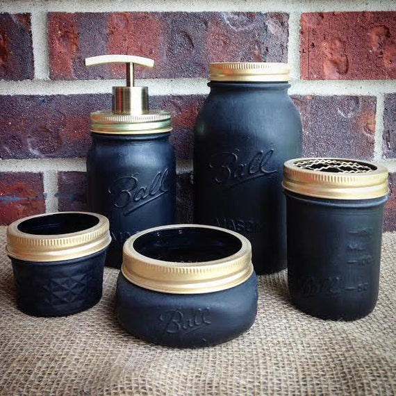 Bathroom Accessories-Mason Jar Bathroom Set by TheCrownedLily