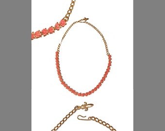 Vintage Faux Carved Coral Rose Necklace