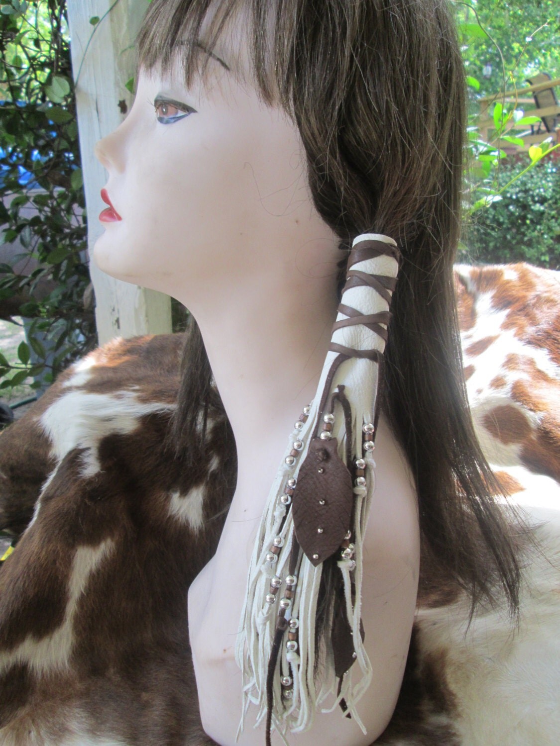 Native American One Hair Wrap White Deerskin Leather With